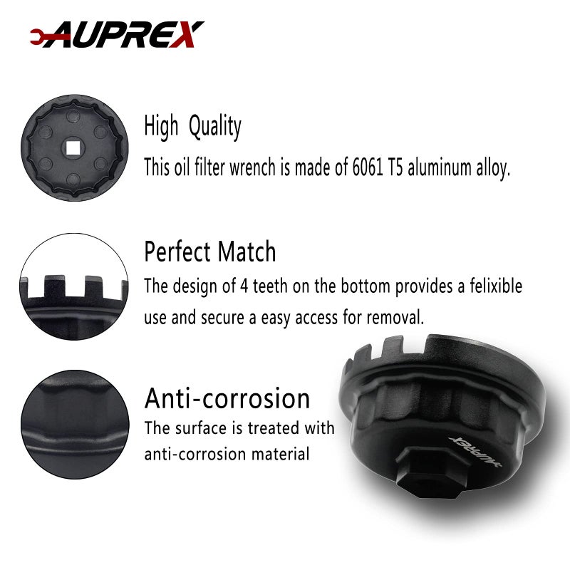 AUPREX Aluminum Oil Filter Wrench for Toyota Camry  Lexus  Tundra  4Runner  Highlander  RAV4 and More  64mm 14 Flutes  Black - Image 3